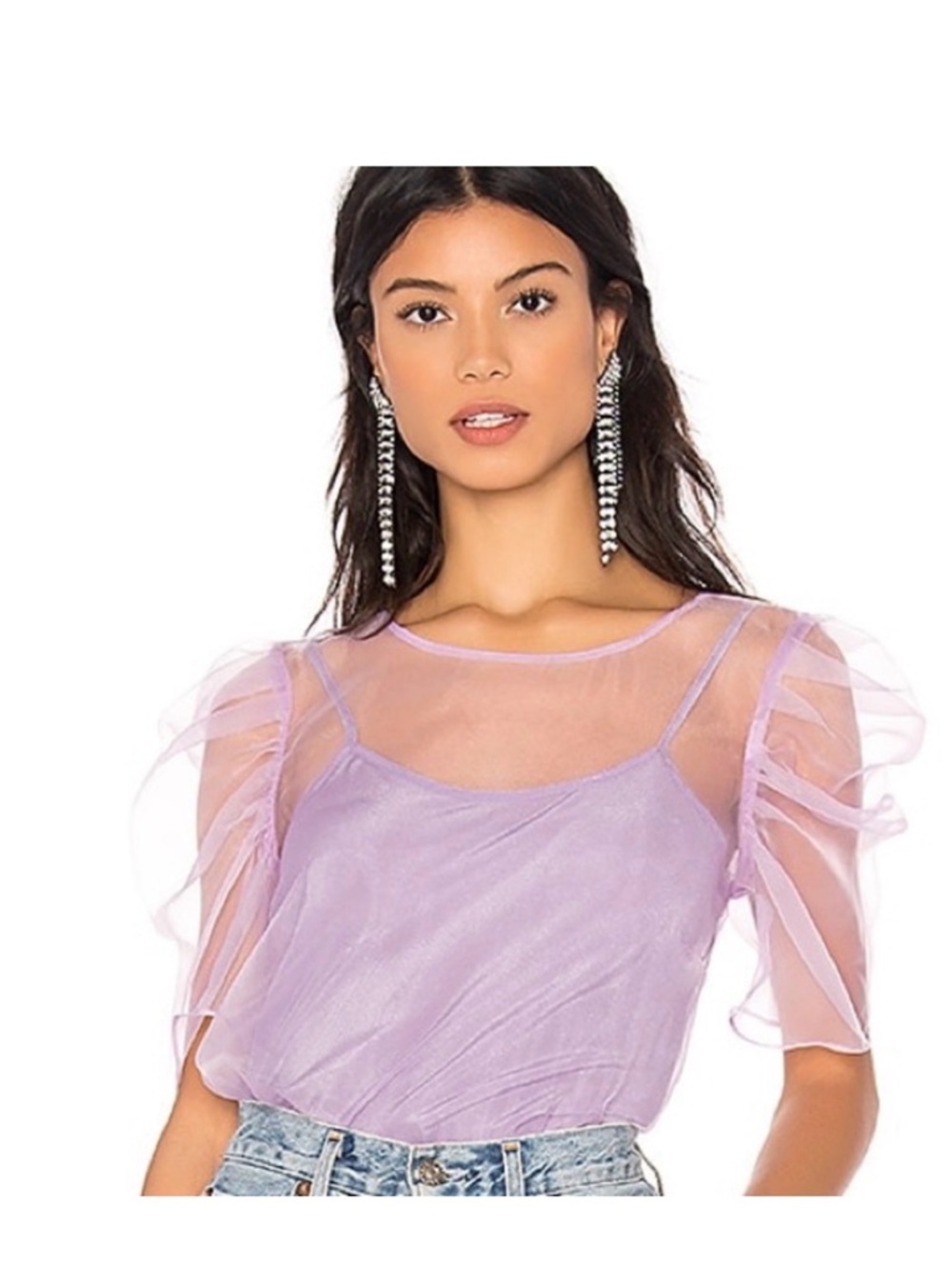 Amanda Uprichard Sheer Lavender Puff Sleeve Top